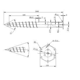 DRT G 89x1000-2,5xM12 Talajcsavar
