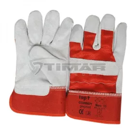   Munkavédelmi  Kesztyű Piros-fehér marhahasíték, pamut kézhát, B-minőség TOP_COWBOY-10  10/XL