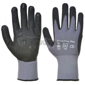   Munkavédelmi  Kesztyű PORTWEST DermiFlex Plus szürke nitril mártott, pöttyözött tenyér PW-A351G8RM  8/M