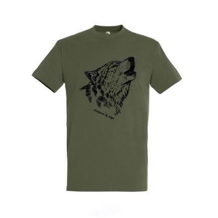 Munkavédelmi  Póló TOP_PK-H_WOLF 4XL-es khaki, farkasfej minta, kereknyakú, 100% pamut