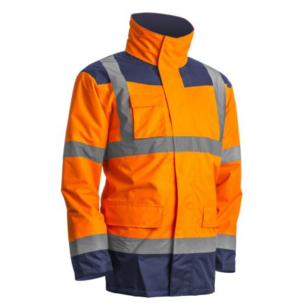 Munkavédelmi  Kabát KANATA HI-VIZ S-es jólláthatósági narancs-kék, levehető ujjakkal 7KANOS