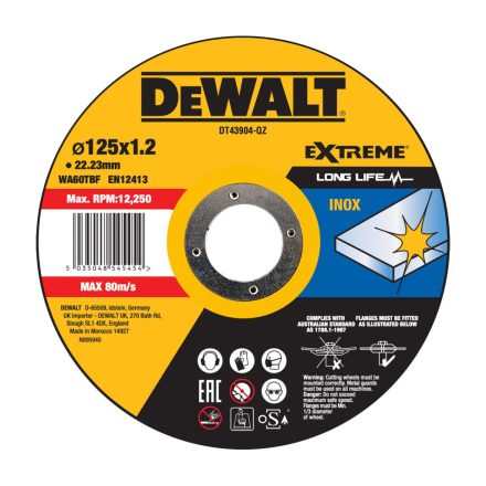 DeWalt DT43904-QZ vágókorong 125x1,2mmx22,3mm INOX vágótárcsa