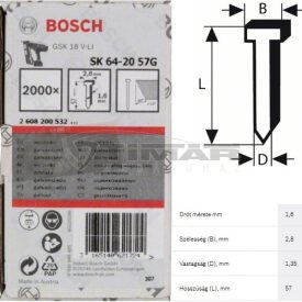   Bosch 2608200532 Süllyesztett fejű szeg SK64-20 57mm horganyzott 2000db ( GHN18V-64)