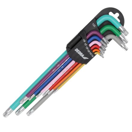 Dedra  06F225 Imbuszkulcs készlet, torx T10-T50  színes, extra hosszú, 9 részes