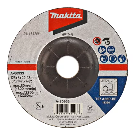 Makita  A-80933 Tisztítótárcsa  FÉM / ACÉL, 125x22,23mm, 6,0mm vastag