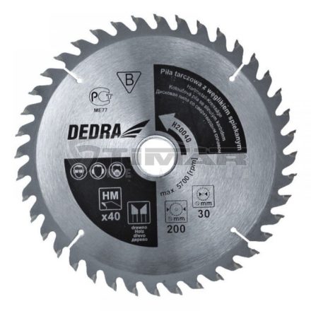 Dedra H20540E körfűrésztárcsa keményfémlapkás 205x16mm 40 fogas
