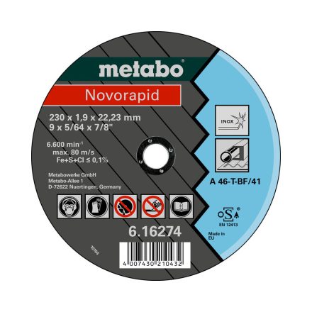 Metabo  616274000 Vágókorong 230x1,9x22,23 Inox